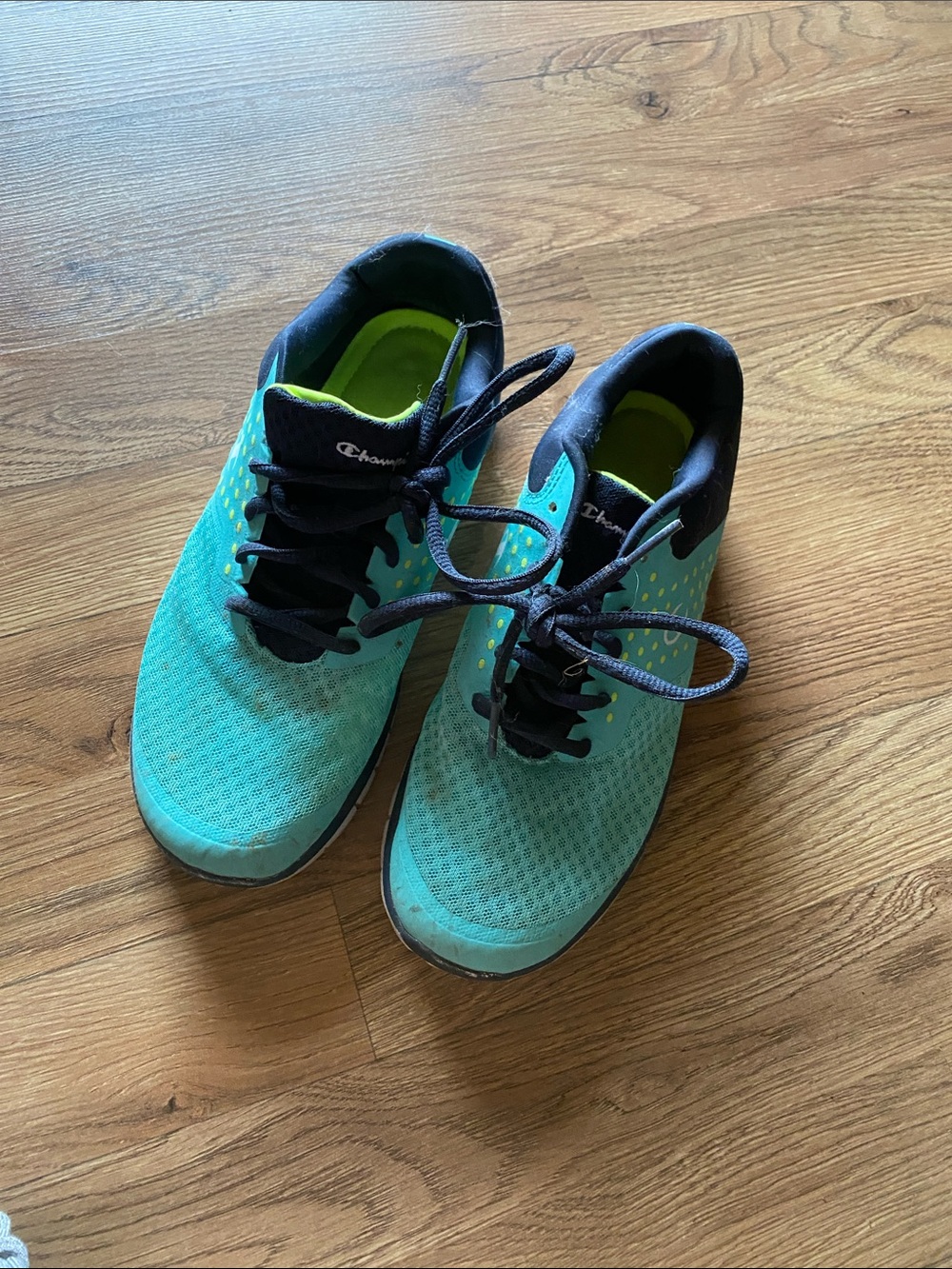 Champion Teal and Black Running Shoes with Lime Accents